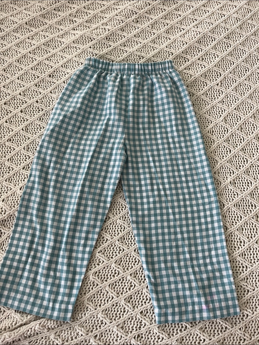 Kids Gingham Pull-On Casual Pants - Teal & White